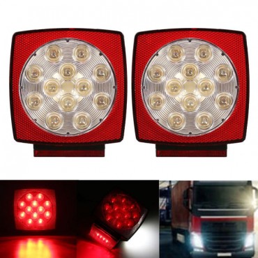 12V LED Square Trailer Tail Lights Truck Brake Stop Lamp Stud Mount Universal