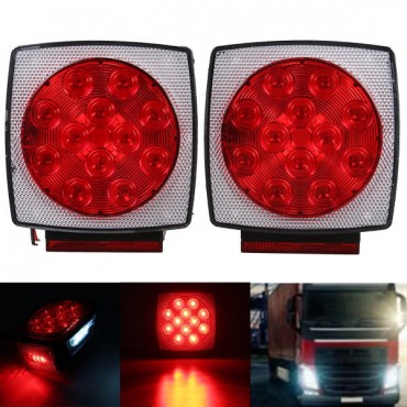 12V Truck Trailer LED Square Rear Brake Lamp Tail Plate Lights Stud Mount Red Orange White