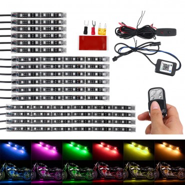16PCS RGB bluetooth Car Motorcycle LED Light Accent Glow Neon Strip APP Control Kits