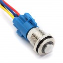 16mm 12V Blue LED Metal 5Pin 1NC 1NO Momentary Push Button Switch With Socket