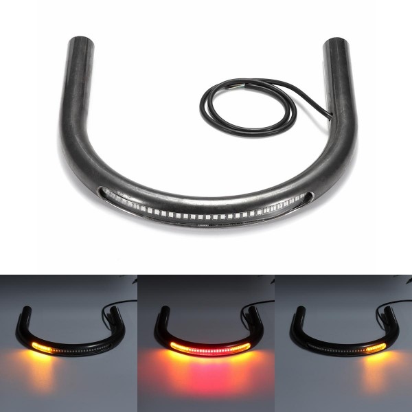 22mm Universal Rear Seat Frame Hoop Loop LED Turn Singal Brake Lights End Flat