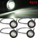 4pcs 12V/24V White Mini Round LED Button Side Marker Lights Lamps Truck Trailer