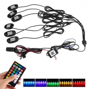 6-in-1 RGB LED Light Fender Underbody Atmosphere Lamp Remote bluetooth APP