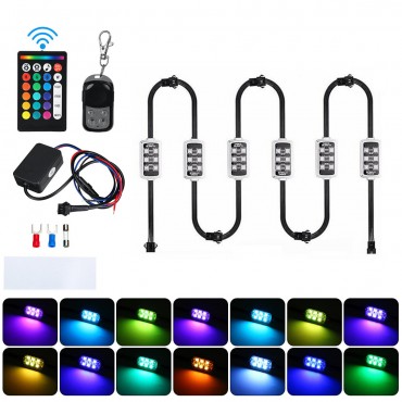 6PCS Car Motorcycle ATV Strip RGB LED Remote Under Glow Neo Multi Color Light Kit