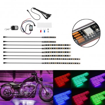 8PCS Car Motorcycle ATV Strip RGB LED Remote Under Glow Neo Multi Color Light Kit