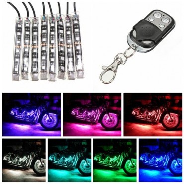 8pcs Motorcycle SportBike Strip RGB LED 5050SMD Remote Glowing Multicolor Lights