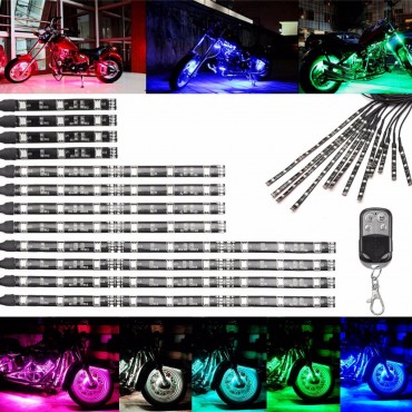 MultiColor Glow Neon Wireless Remote Motorcycle 5050LED Flashing Light 12 Strips