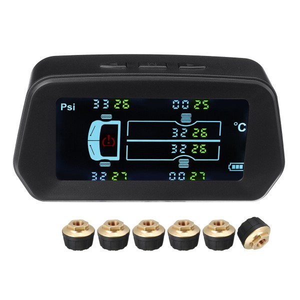 13Bar TPMS Tyre Pressure System Solar Power LCD Display+ 6 External Sensors