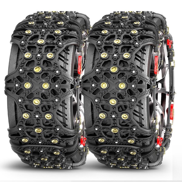 2pcs Full Cover Tire Snow Chains Anti-Slip Sand Muddy Roads with Quenched Steel Studs Winter Safety Emergency Necessities For Cars SUV Tru ATV Motorcycle