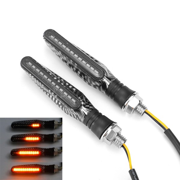 12V 2pcs Motorcycle LED Turn Signal Flowing Lights Indicator Lamps Carbon Fiber Shell