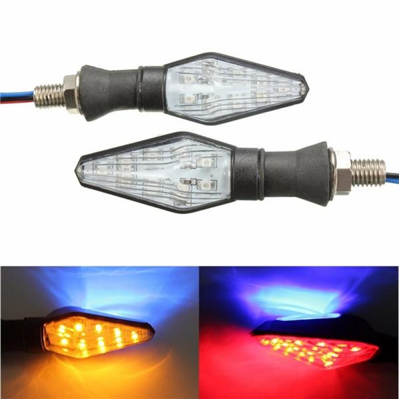 12V Motorcycle 12LED 3 Colors Blinker Dual Color Turn Signal Indicator Light