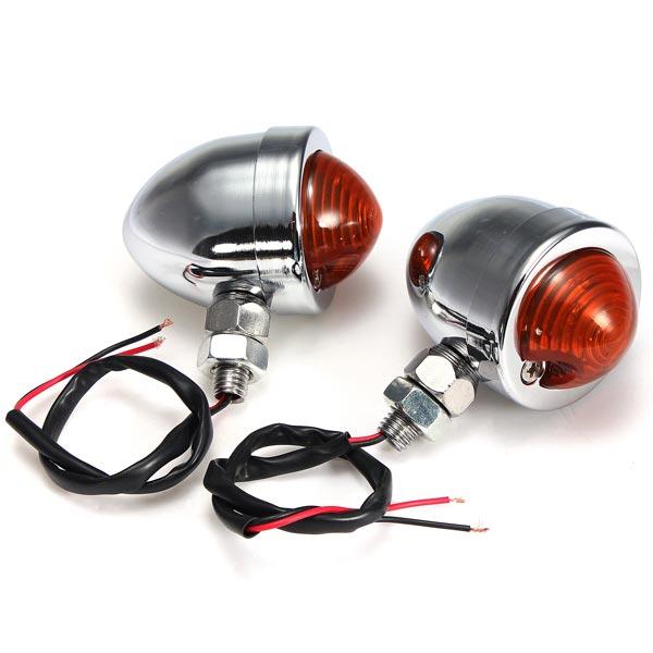 12V Red Dual Filament Chrome Bullet Turn Lights Pair