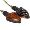 2X Motorcycle Turn Signal Lamp Motor Bike E-marked Carbon Mini Arrow Indicators Light Bulb 12V