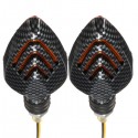 2X Motorcycle Turn Signal Lamp Motor Bike E-marked Carbon Mini Arrow Indicators Light Bulb 12V