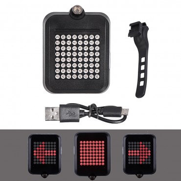64 LED Intelligent Bicycle Tail Light Red Laser Cycling Light Turn Signals Rear Light USB Rechargeable Bike Lantern
