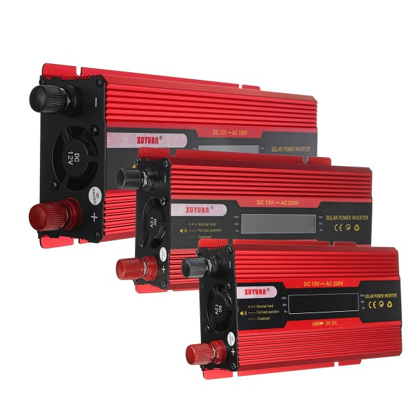 350W/650W/850W Red Solar Power Inverter DC12V To AC220V Modified Sine Wave Converter with LCD Screen for Car Home