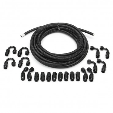 21PCS AN8 Braided Hose Line and 45degree Elbow 90 Degree 180degree PTFE Brake Hose End Wire Set