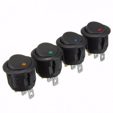 3 Pins Car Round ON/OFF Rocker Push Button Switch LED illuminated Car Dash Boat 12V