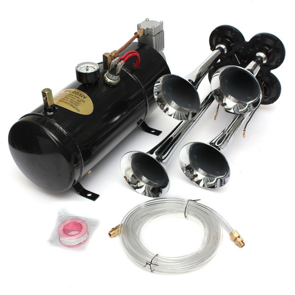 Universal 12V Motorcycle Trucks Boats Car Trumpet Air Horn Compressor Tubing