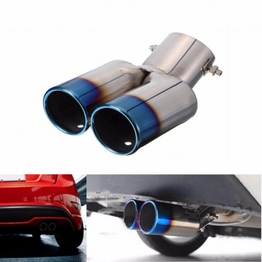 Universal Grilled Blue Curved Tail Muffler Exhaust Pipe Double Twin Tip for KIA Ford Honda