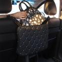 Car Back Seat Organiser Crystal Rhinestones PU Leather Tidy Pocket Storage Bag