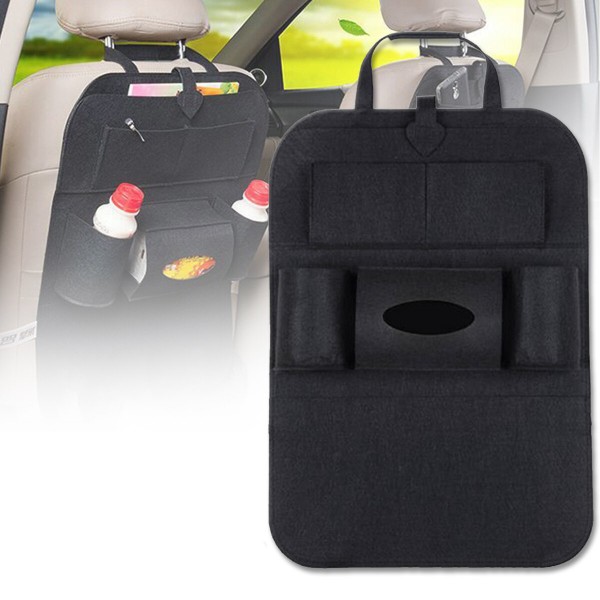 Car Seat Back Mat Front Seat Storage Organizer Felt Tablet Phone Pocket Bag