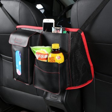 Leather Car Seat Back Storage Bag Organizer Holder Multi Pocket Travel Storage Hanging Net