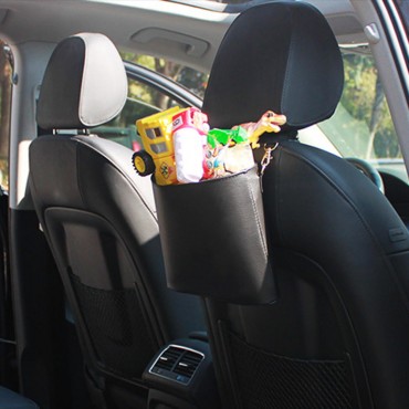 PU Leather Car Seat Back Storage Bag Garbage Rubish Trash Bin Multifunctional Storage Bucket