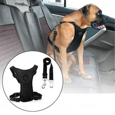 Size L Air Mesh Dog Car Seat Belt Adjustable Harness with Clip Lead Pet Travel