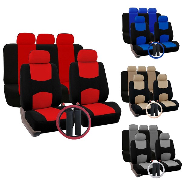 12 PCS Universal Vehicle Car Seat Cover with Headrest Steering Wheel Protector