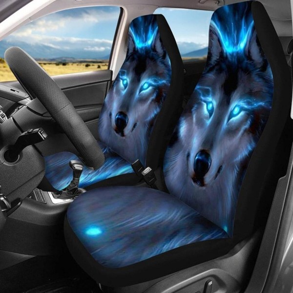 1/2/5pcs Comfortable Car Seat Cover Set Universal Wolf Pattern Seat Protection