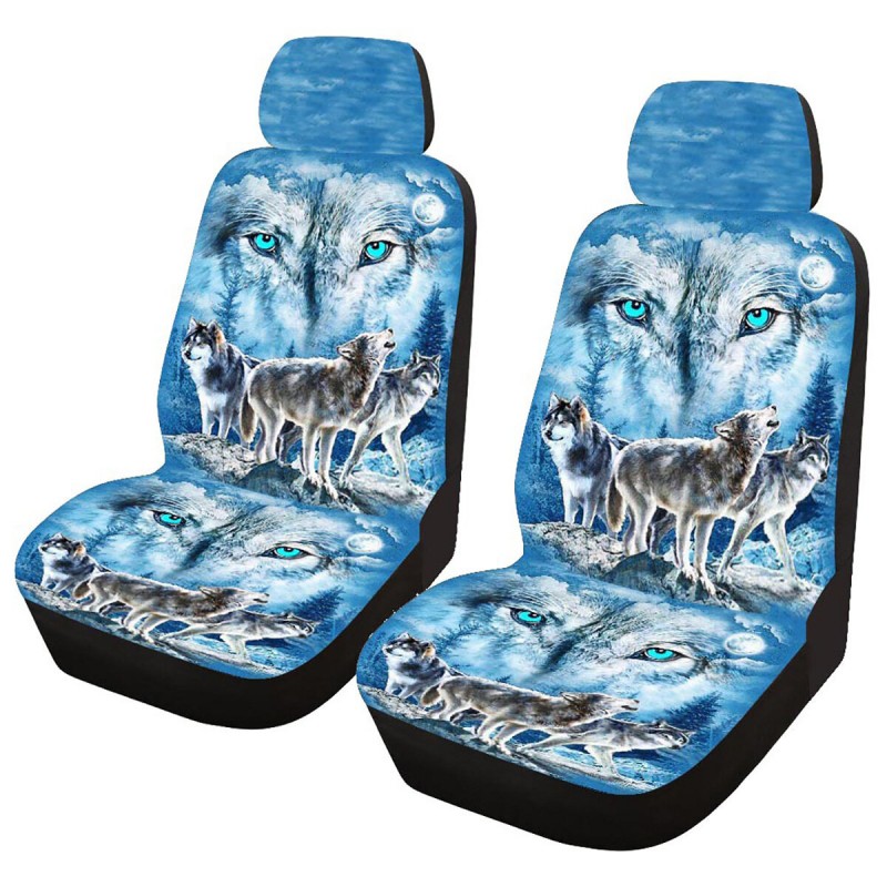 1/2/7 PCS Universal Car Seat Cover Wolf Animal Print Front Rear Seat Cushion Breathable Protectors Set