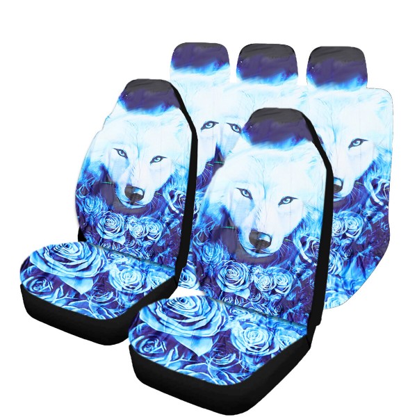 1/2/7PCS Car Seat Cover Set Universal Fit Rose Wolf Seat Protection Cover