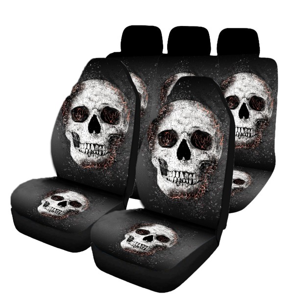 1/2/7PCS Car Seat Cover Set Universal Fit Skull Pattern Seat Protection Cover