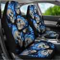 1/2/7PCS Universal Front Car Seat Cover Car Blue Hair Skull Print