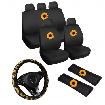 12PCS Waterproof Universal Full Set Car Seat Covers Car Truck Sunflower