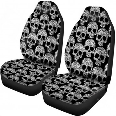 1/2Pcs Skull Print Front Car Truck Seat Cover Fabric Cases Protector Breathable