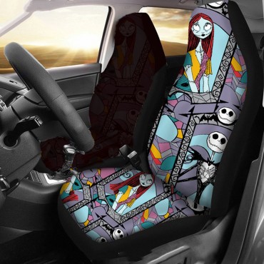 1/2Pcs Skull Printed Universal Car Front Seat Cover Auto Cushion Protector Mat