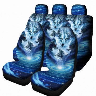 1/7 PCS Universal Car Seat Cover Starry Sky Wolf Design Full Seat Protect