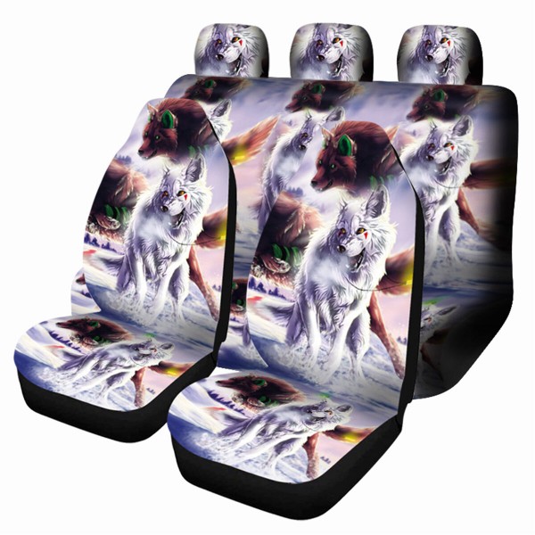 1/7 PCS Universal Car Seat Cover Wolf Design Front & Rear Seat Full Protect