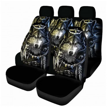 1/7 PCS Universal Car Seat Covers Wolf Feather Design Front Seat Full Covers