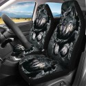 1/7PCS Universal Car Seat Cover Black & White Wolf Design Front & Rear Seat Full Protect