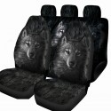 1/7PCS Universal Car Seat Covers Grey Wolf Design Front & Rear Seat Full Covers