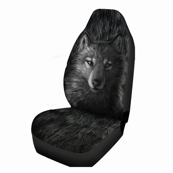 1/7PCS Universal Car Seat Covers Grey Wolf Design Front & Rear Seat Full Covers
