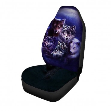 1PC Wolf Animal Print Front Car Seat Cover Universal Polyester Fiber Auto SUV