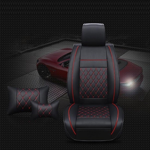 1pcs Universal Fashionable PU Leather Full Surround Car Seat Cover Headrest Waist Support Pad