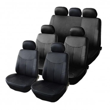 3 Rows Car Front Rear Seat Cover Protector Set PU Leather For 8 Seats SUV