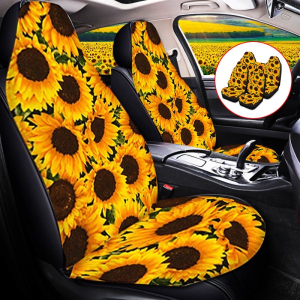 7 PCS Universal 3D Sunflower Front Car Seat Cover Cushion Protector Washable