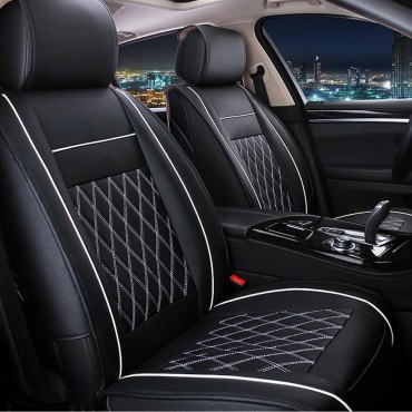 7PCS PU Leather Car Seat Cushion Cover Protector Set for 5 Seat Cars Black White Universal