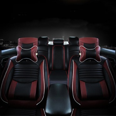 Black PU Leather Full Surround Car Seat Cover Cushion Front & Rear Set Fit for 5 Seat Car